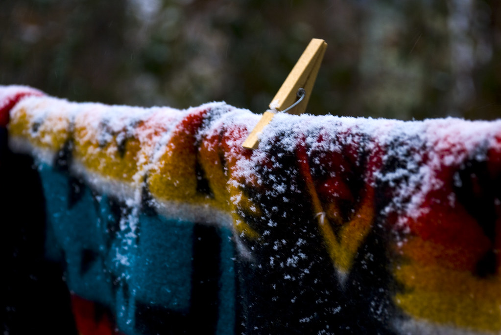 snow falling on blankets Karen Christine Hibbard Flickr