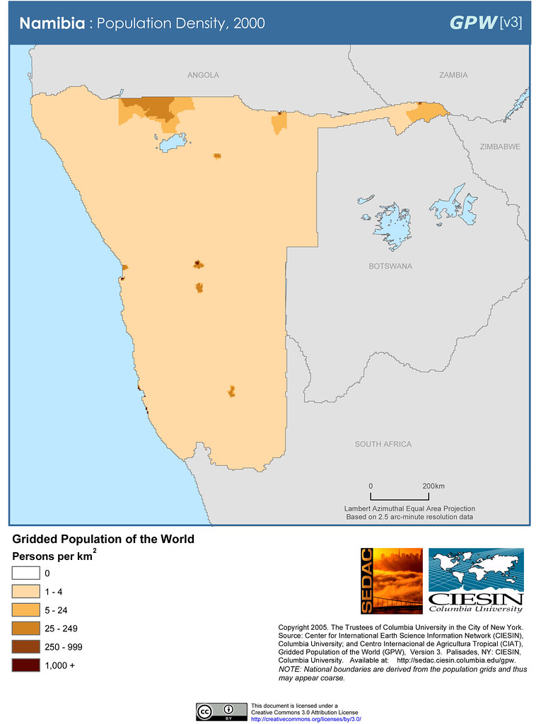 Namibia Population Density, 2000 SEDACMaps Flickr