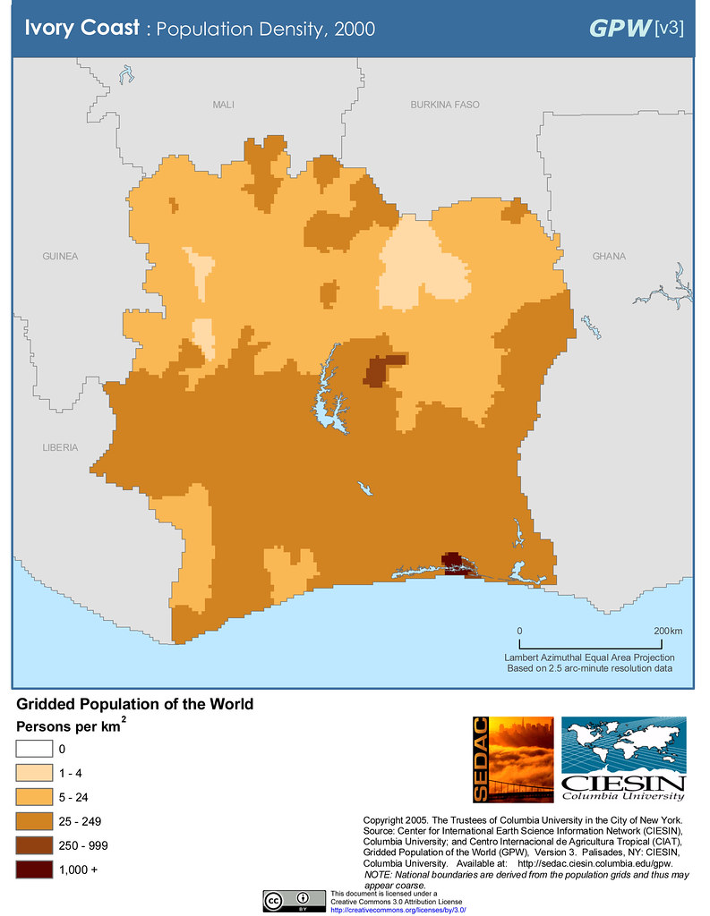 Ivory Coast Population Density, 2000 SEDACMaps Flickr