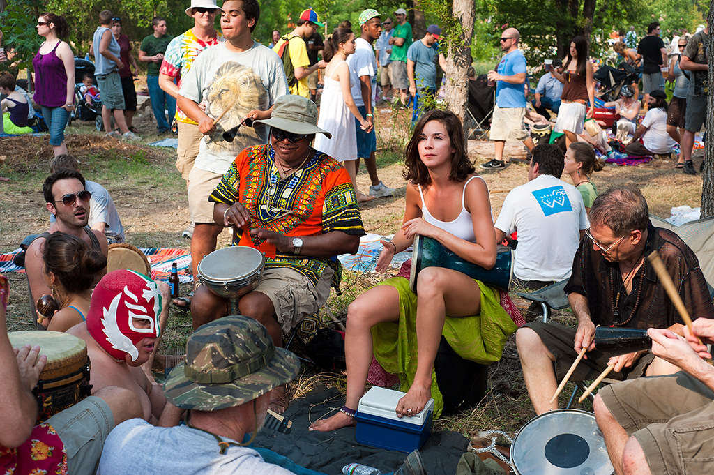 Drum Circle Eeyore's Birthday Party Pease Park Austin, Tex
