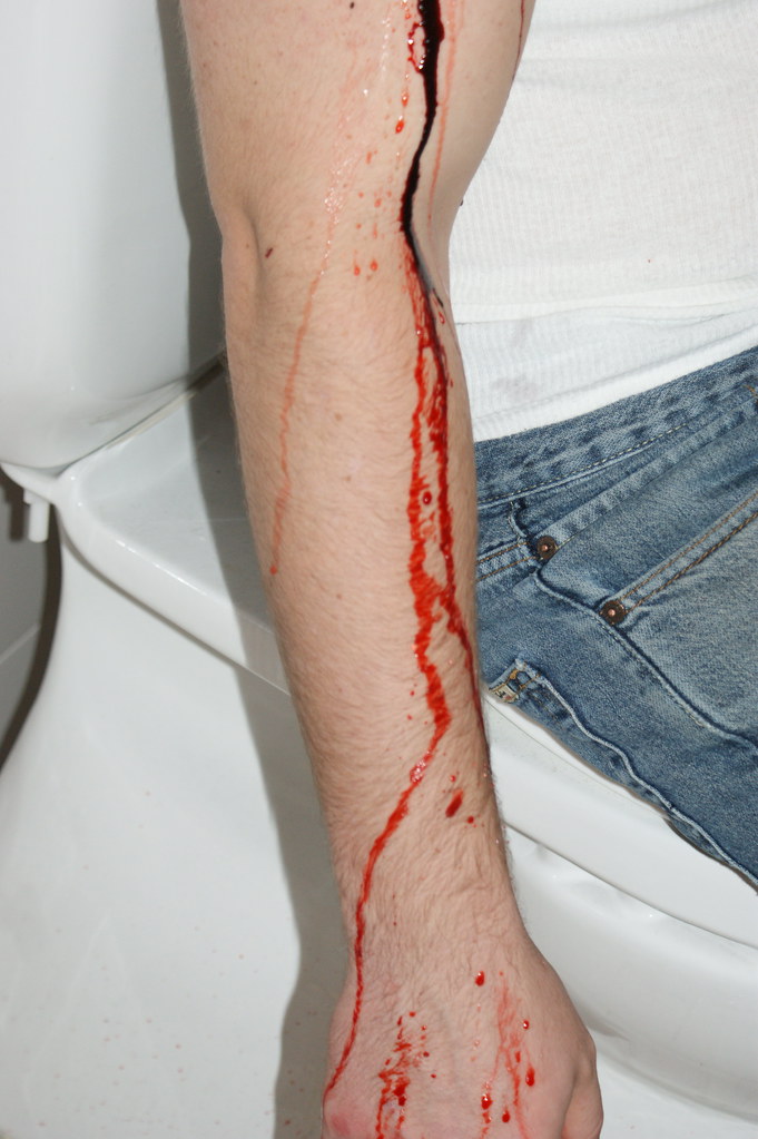 Fake blood running down arm Becca Flickr