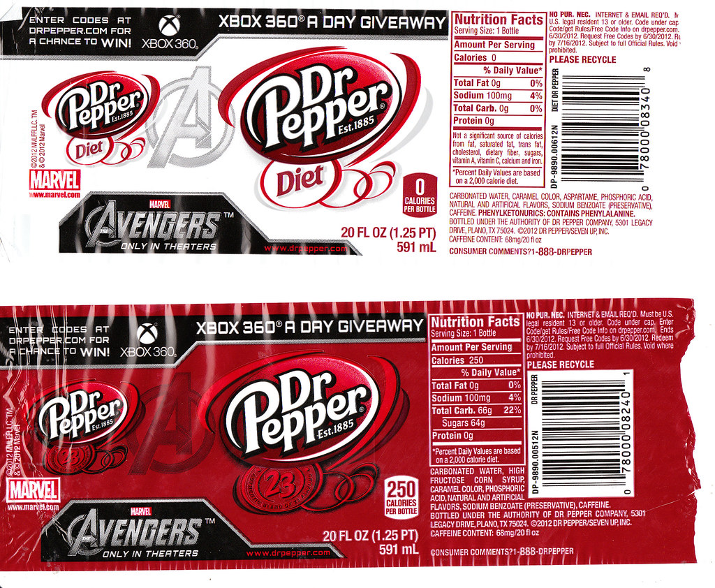 Dr Pepper and Diet Dr Pepper 20oz labels The Avengers promotion (2012) a photo on Flickriver