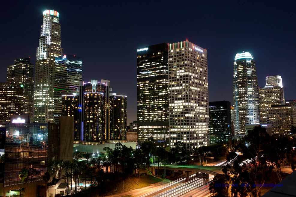 Downtown Los Angeles, California. Buildings at Night. a photo on