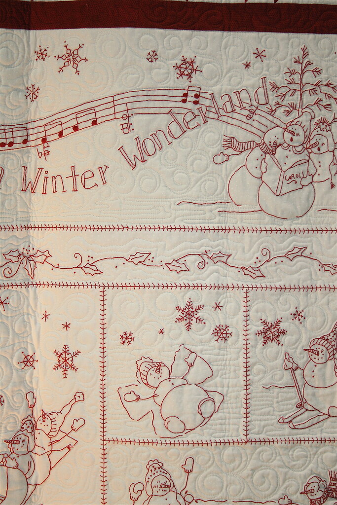 Winter Wonderland redwork quilt Quilted by Sue McCarty, Em… Flickr