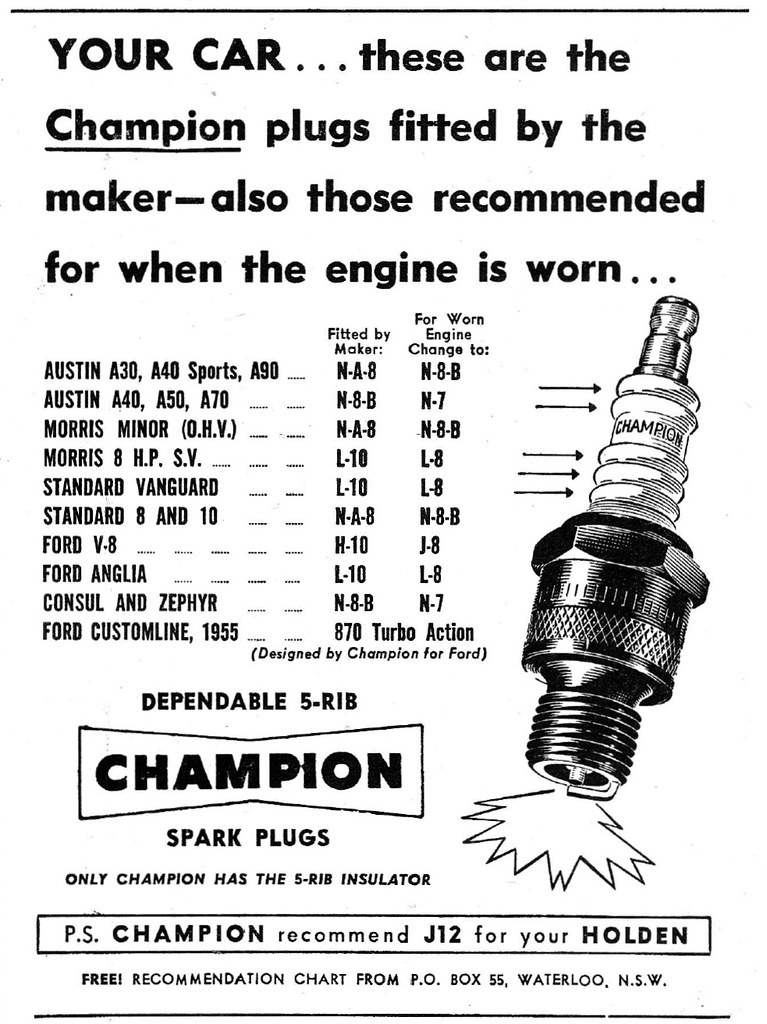 1957 Champion Spark Plug ad 1957 Australian magazine ad fo… Flickr