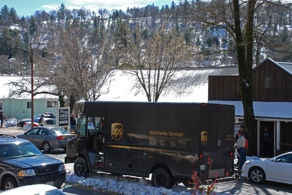 UPS Making deliveries in snowy Julian, California. So Cal Metro