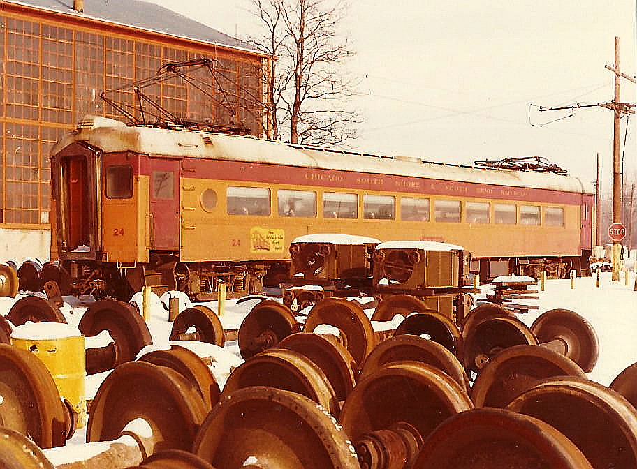 South Shore car 24 24 sits outside Michigan City shop. Terry