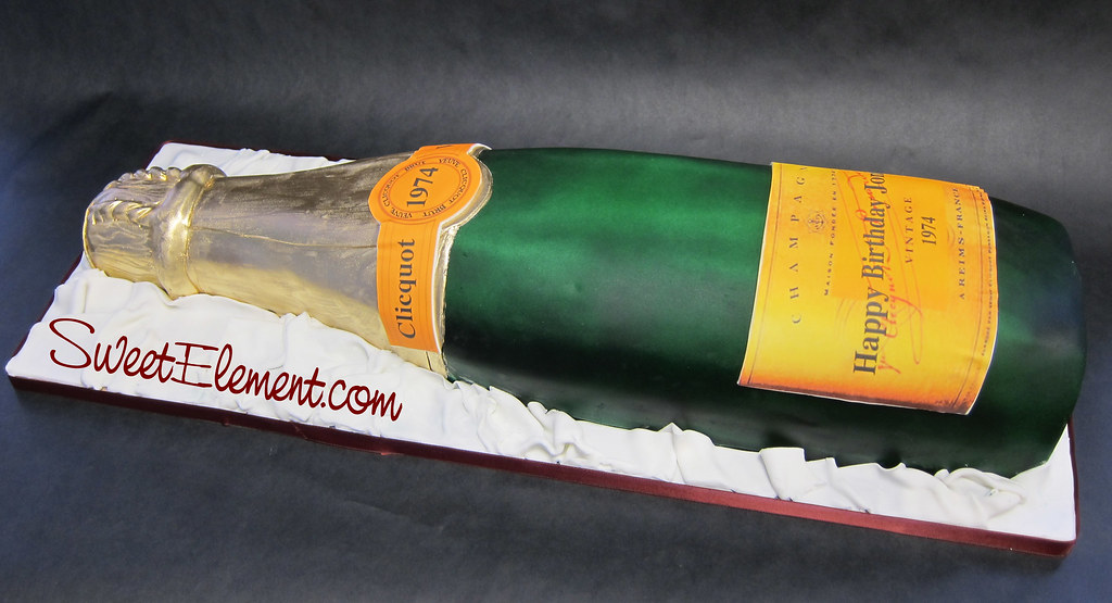 Veuve Clicquot Bottle Birthday Cake Side View www.SweetEle… Jen
