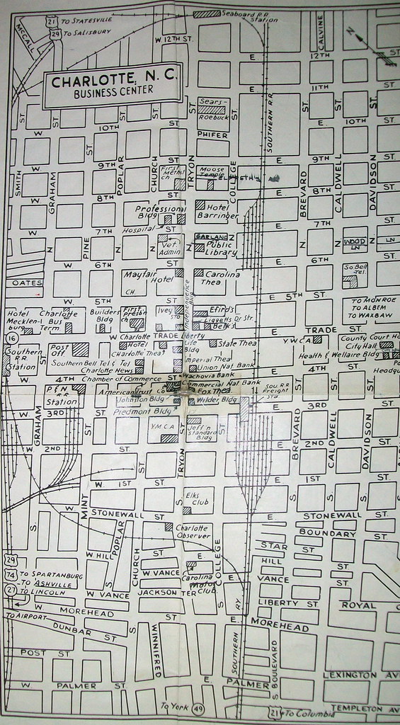 Map Of Downtown Charlotte Downtown Charlotte 1954 Map by Dolph Map Co. davecito Flickr
