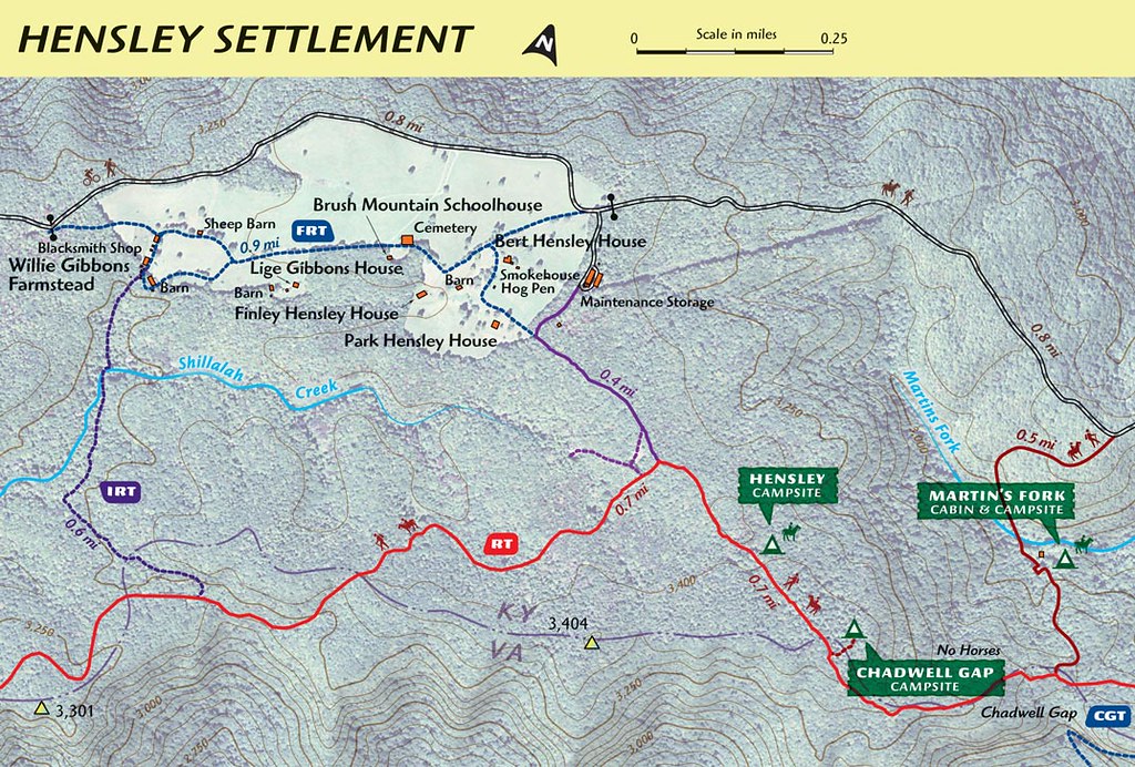 Hensley Settlement trail map Trail distances are in miles,… Flickr