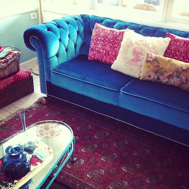 New couch turquoise velvet chesterfield, love it! turquo… Flickr