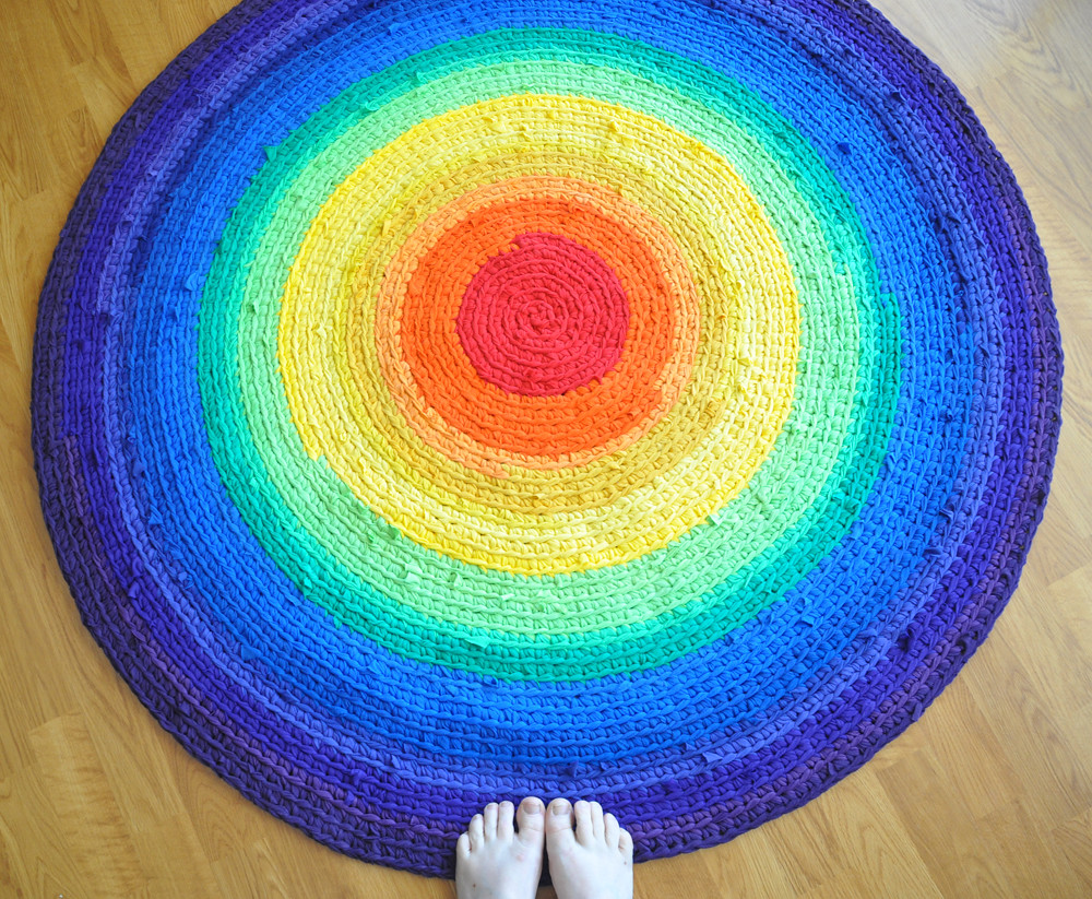 Rainbow Rug I crocheted this 4 foot rug with yarn handcut… Flickr