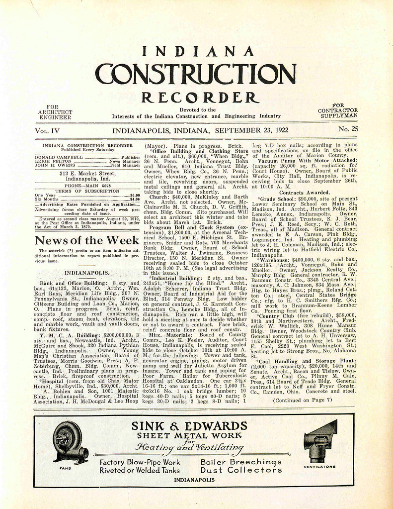 1922.09.23.Indiana.Construction.Recorder.pg.1 The front pa… Flickr