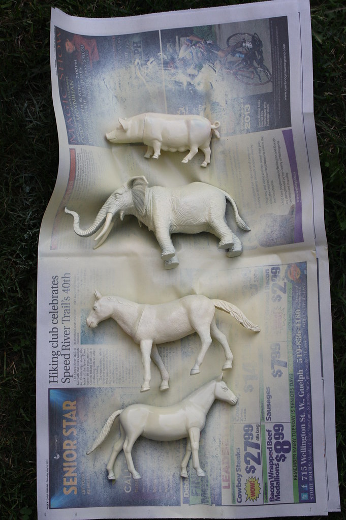 Making a Carousel ! Spray painting plastic animals. Flickr