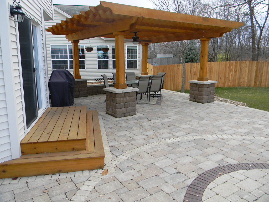 Patio with wooden steps and stone wall Culvers Garden Flickr