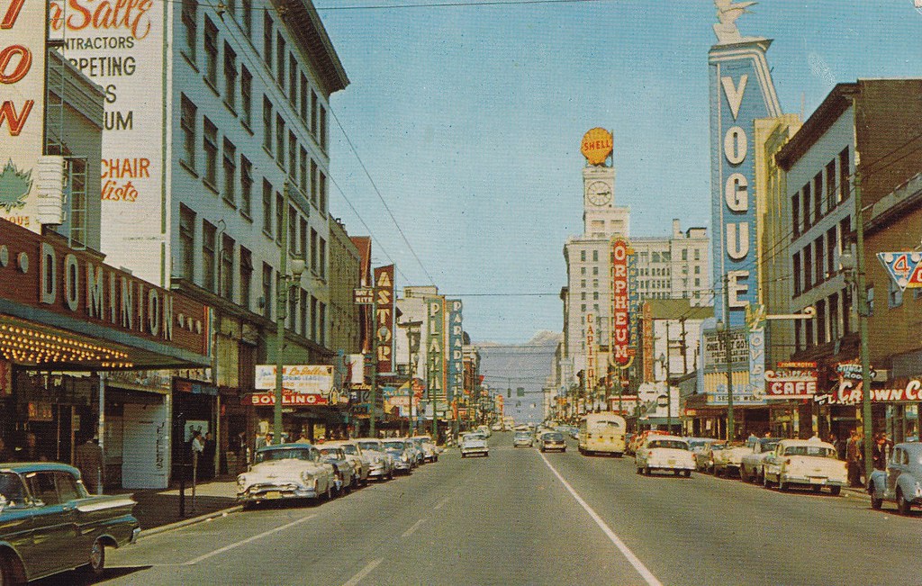 Postcard Granville Street, 1958 "GranvilleVancouver's ma… Flickr