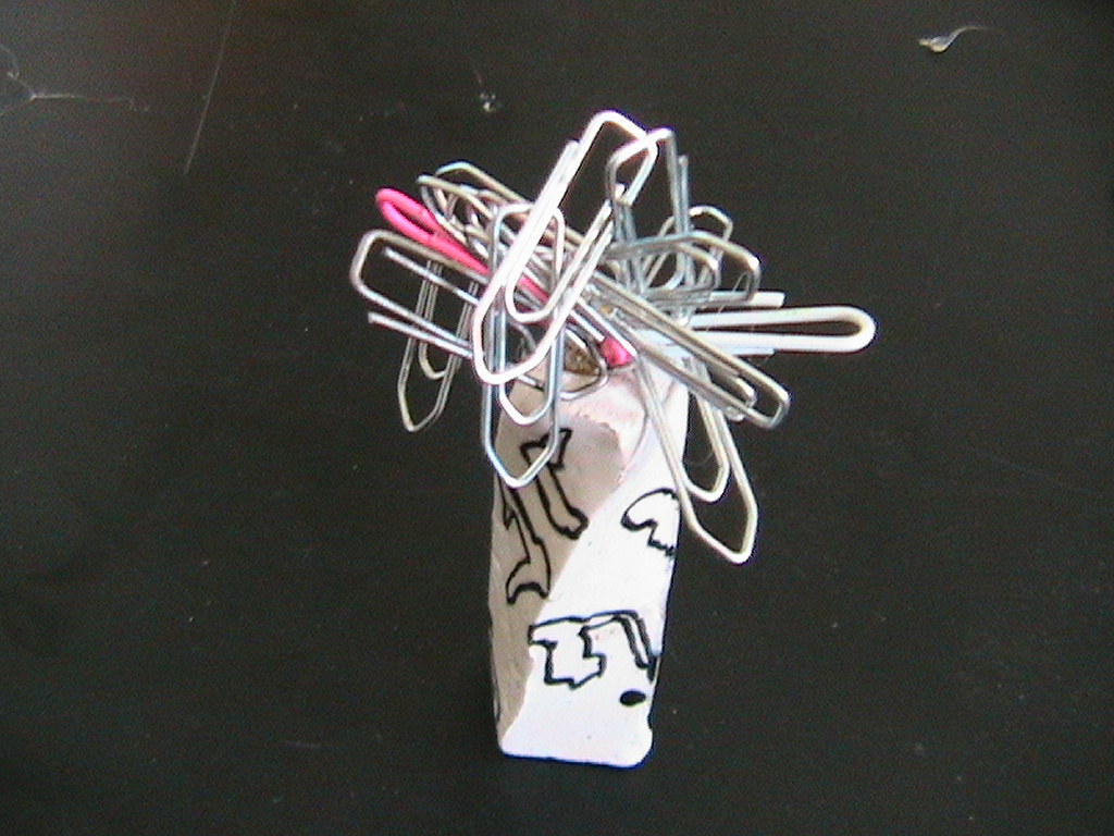 Ceramic paper clip holder with paper clips clay figure mi… Flickr