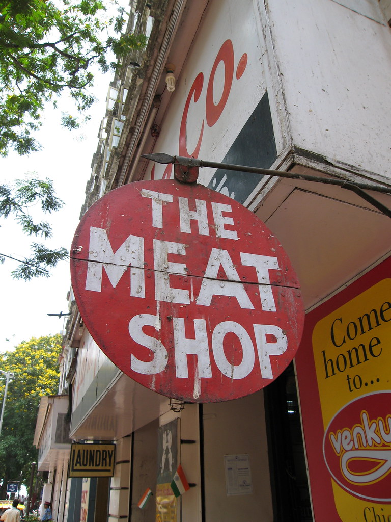 Meat Shop shingle in south Bombay (Mumbai). Tor Lundgren Flickr