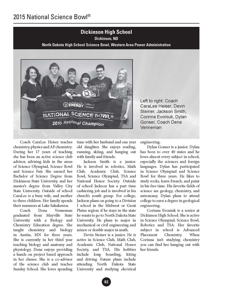 Dickinson High School Dickinson, ND DOE National Science Bowl Flickr