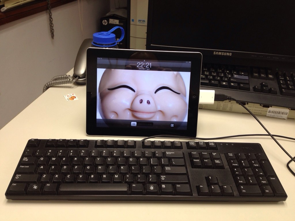 iPad with USB keyboard iPad camera connection kit. It