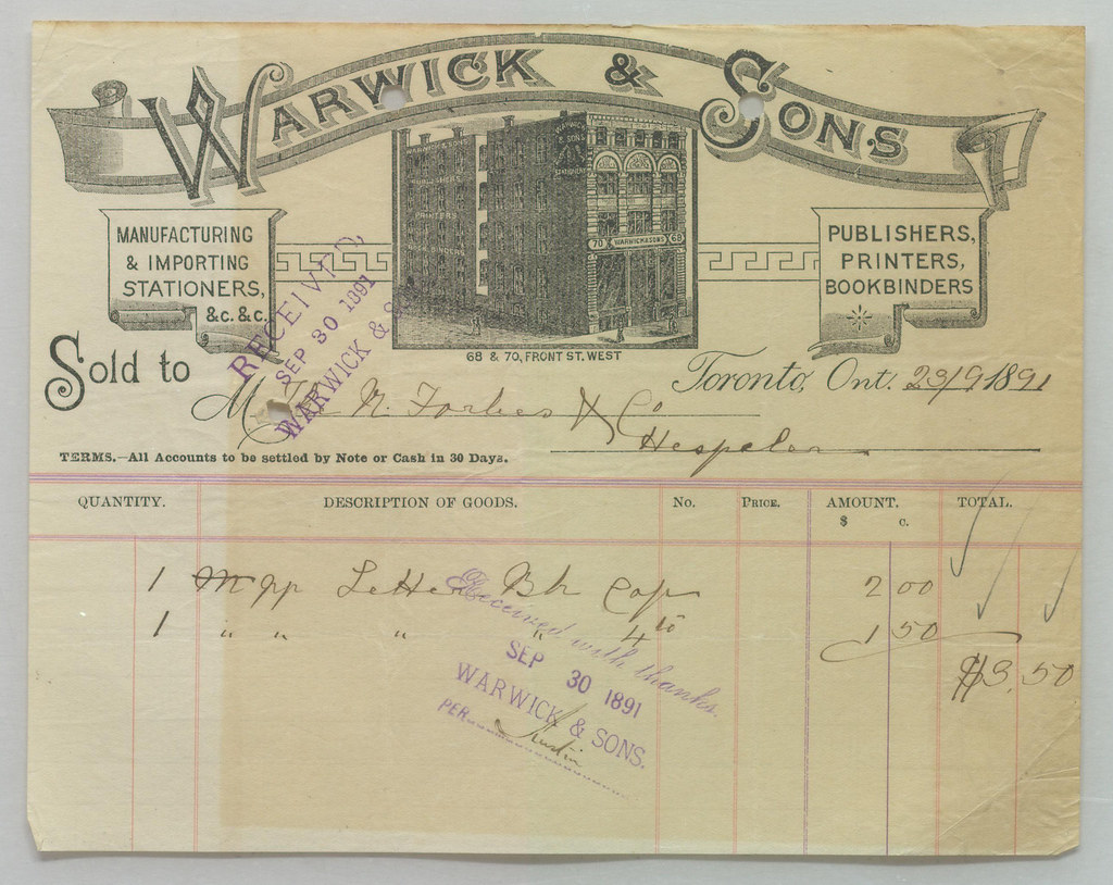 Billhead of Warwick & Sons, Publishers Record no duff 040… Flickr