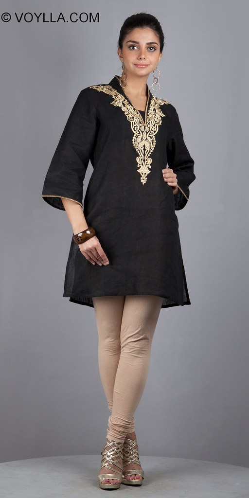 Black Linen with Kasab Embroidery Kurti Buy it at voylla.c… Flickr