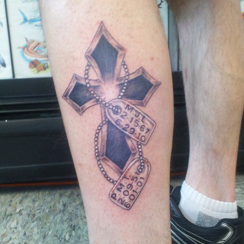 Memorial tattoo cross and dogtags. dogtags tattoo memor… Flickr