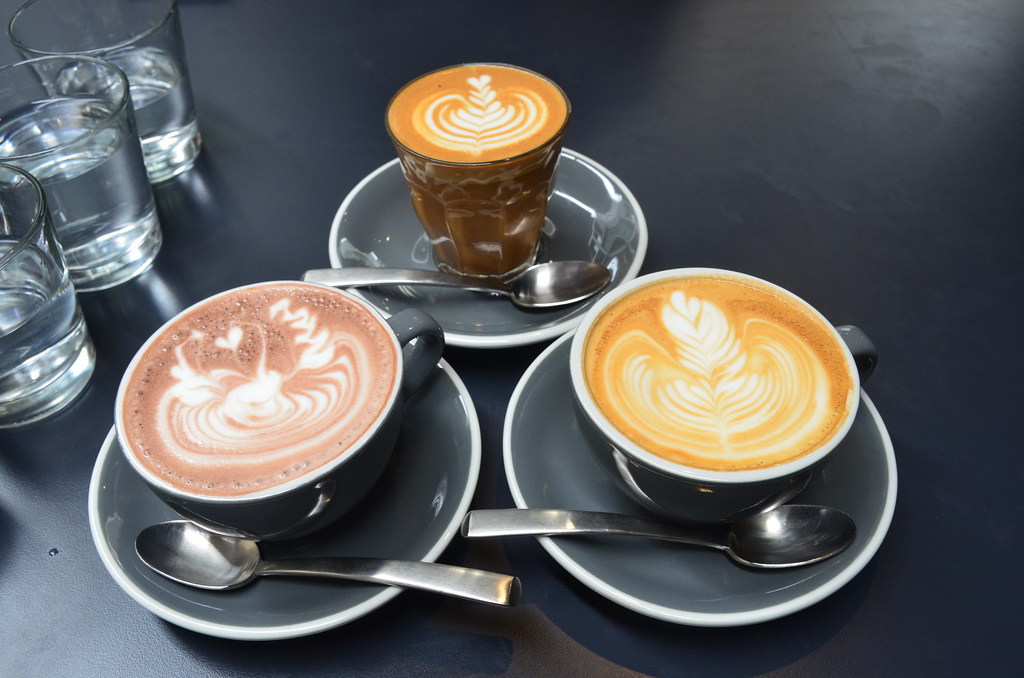 Hot chocolate, flat white coffee, doubleshot caffe latte Devon