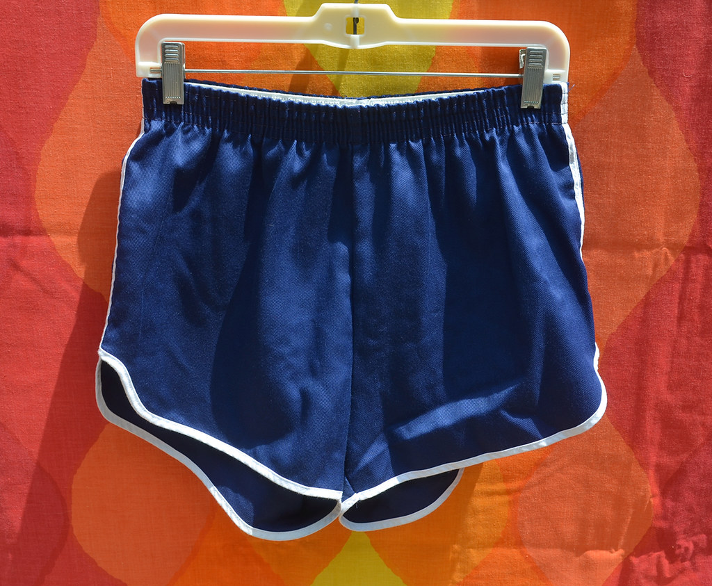 vintage gym shorts jogging navy blue white trim piping 70s… Flickr