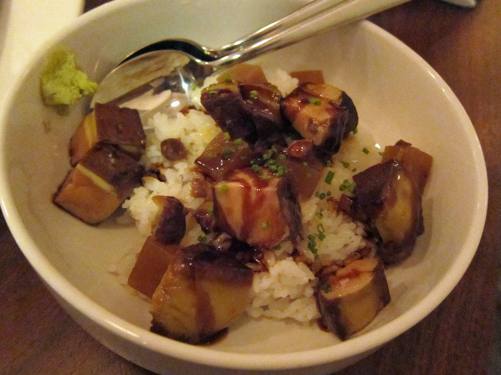 Foie gras rice bowl, chestnuts, daikon, unagi glaze Flickr