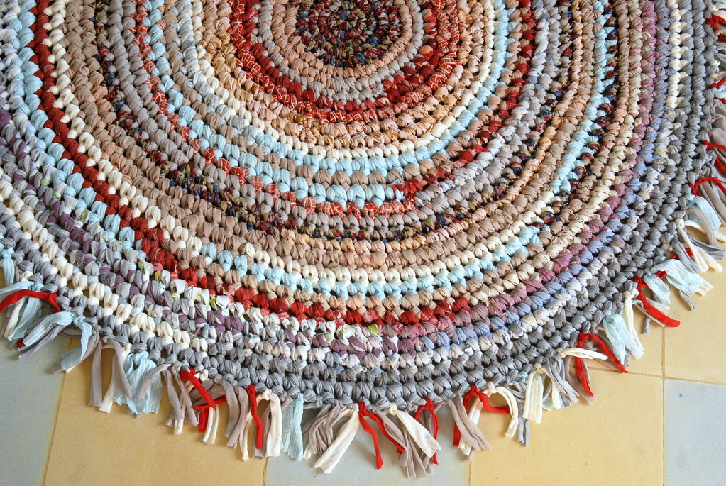 Fabric Crocheted Rug in Soft Colors and red Flickr
