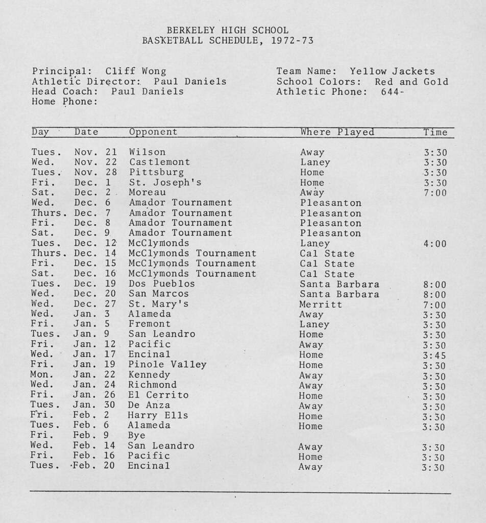 1973 BHS Basketball Schedule3V2.0 PLEASE DO NOT CLICK ON… Flickr