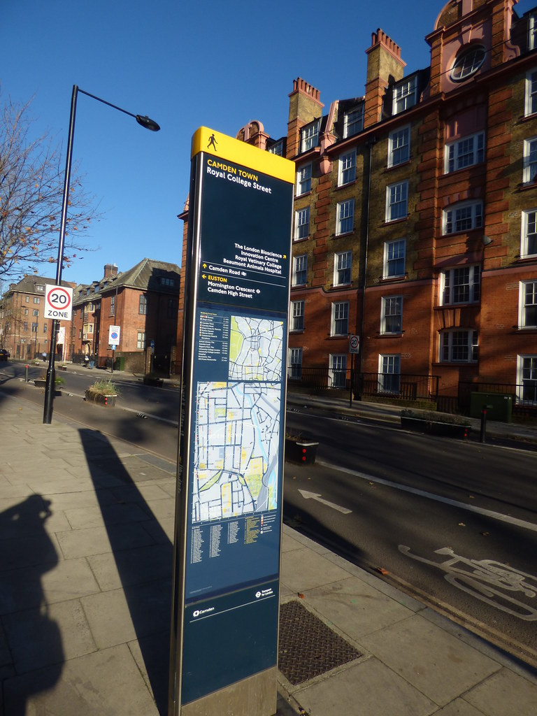 Towards Camden Town sign and map on Royal College Street a photo on