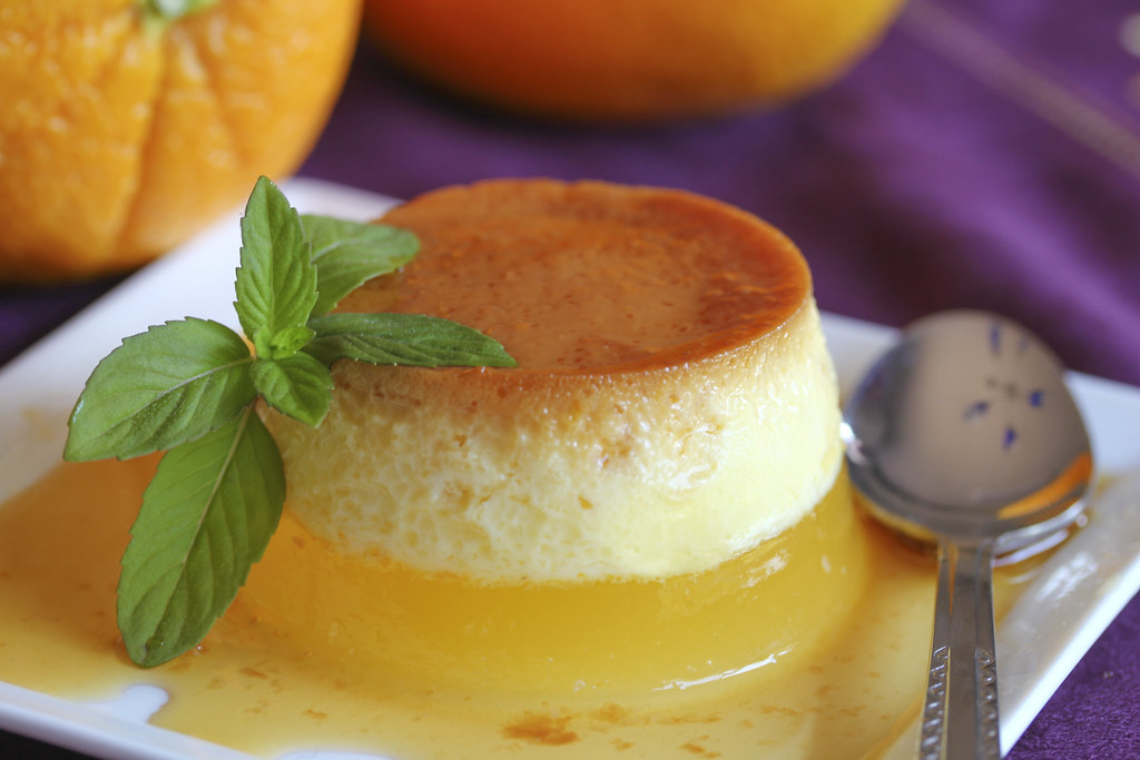 Caramel custard on top of orange jelly Caramel custard on … Flickr