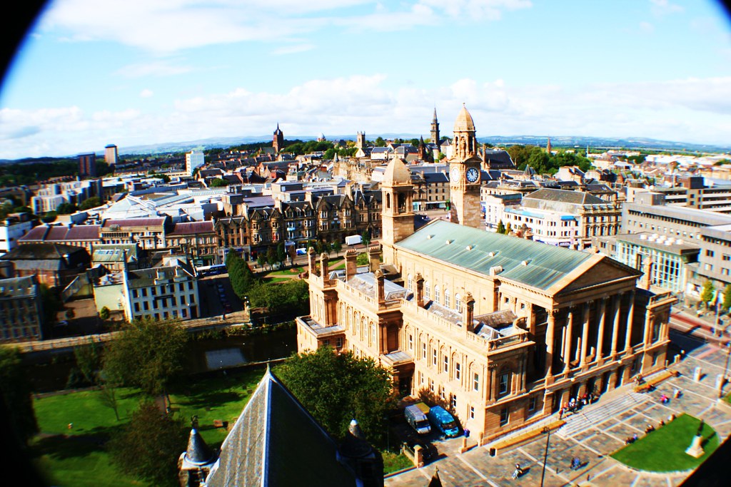 Paisley, Scotland Town Hall. View from atop Abbey nigel cole Flickr