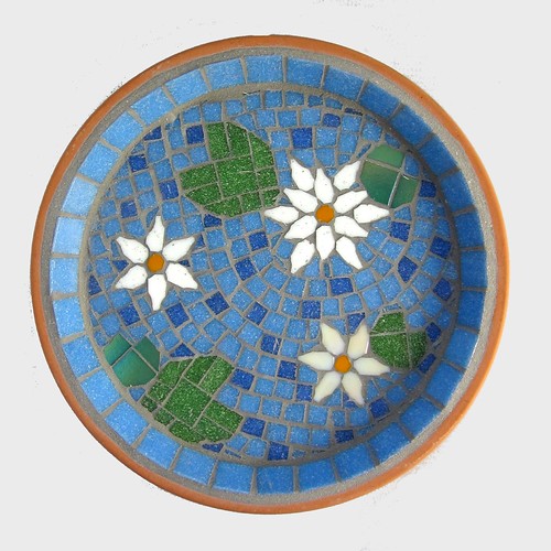 Blue & White Water Lily Mosaic Bird Bath Designed and crea… Flickr