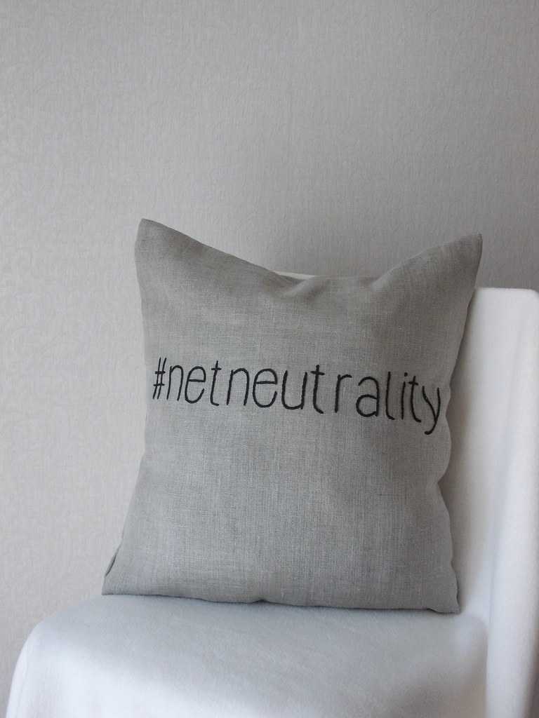 DSCN2108 net neutrality, grey linen pillow, embroidered pi… Flickr