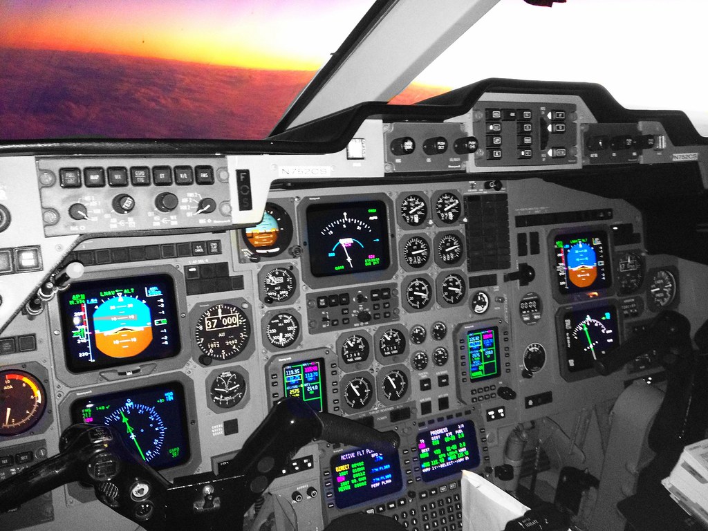Hawker 800XP cockpit. Flying into the sunset! My day job. … Flickr