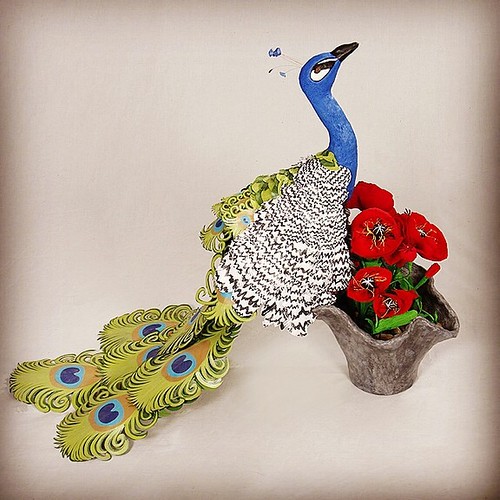 Peacock and Poppies paper mache/paper clay sculpture I mad… Flickr