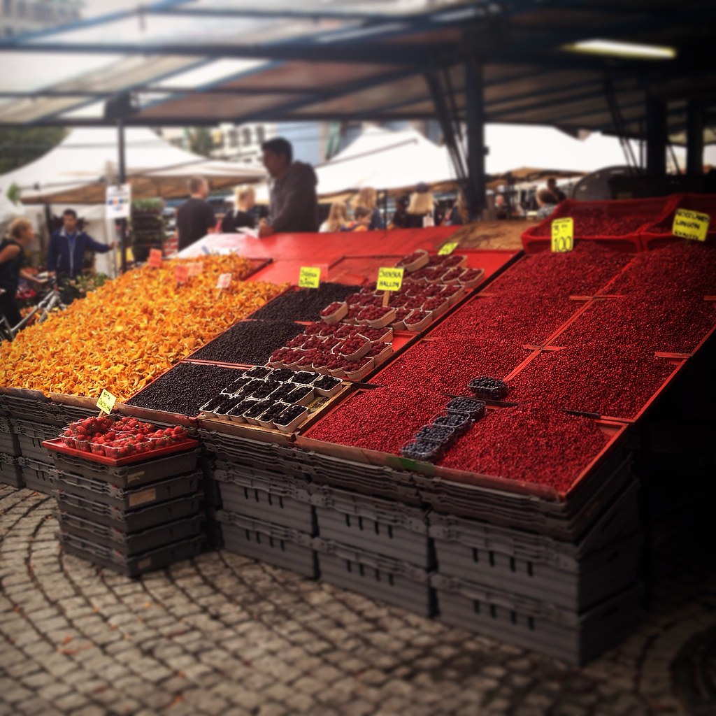 chanterelles and lingonberries at food hall Laura Thompson Flickr