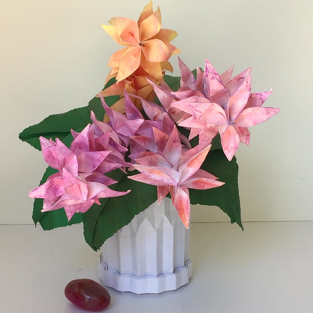 Pink and Peach Origami Flowers in Origami Vase Created by … Flickr