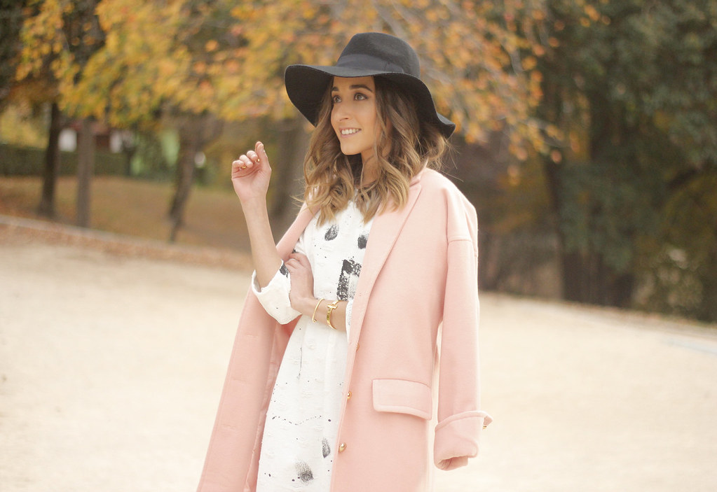 Black and White Dress Pink Coat Black Hat outfit style ove… Flickr