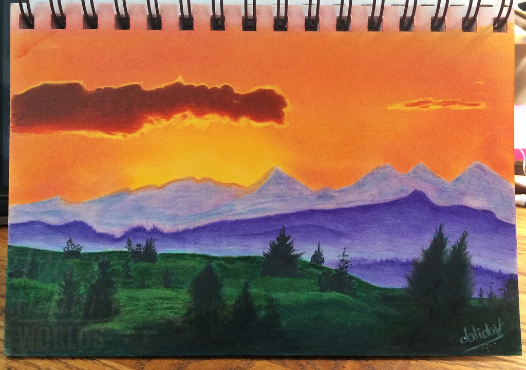 Landscape in colored pencils Colored pencils, panpastel, i… Flickr