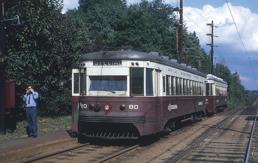 PSTC 80 and 78 (Brills) at Drexel Hill Jct. PA during a ra… Flickr