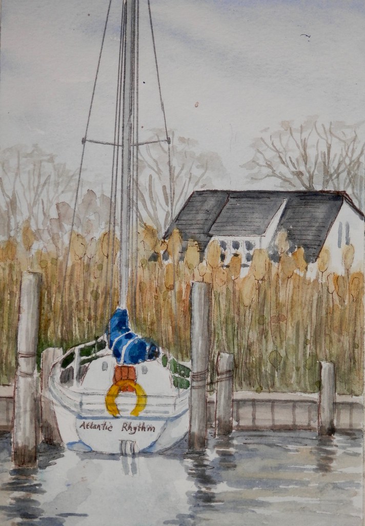 Boat at the Dock Sketched along the water in Sayville. joantav1