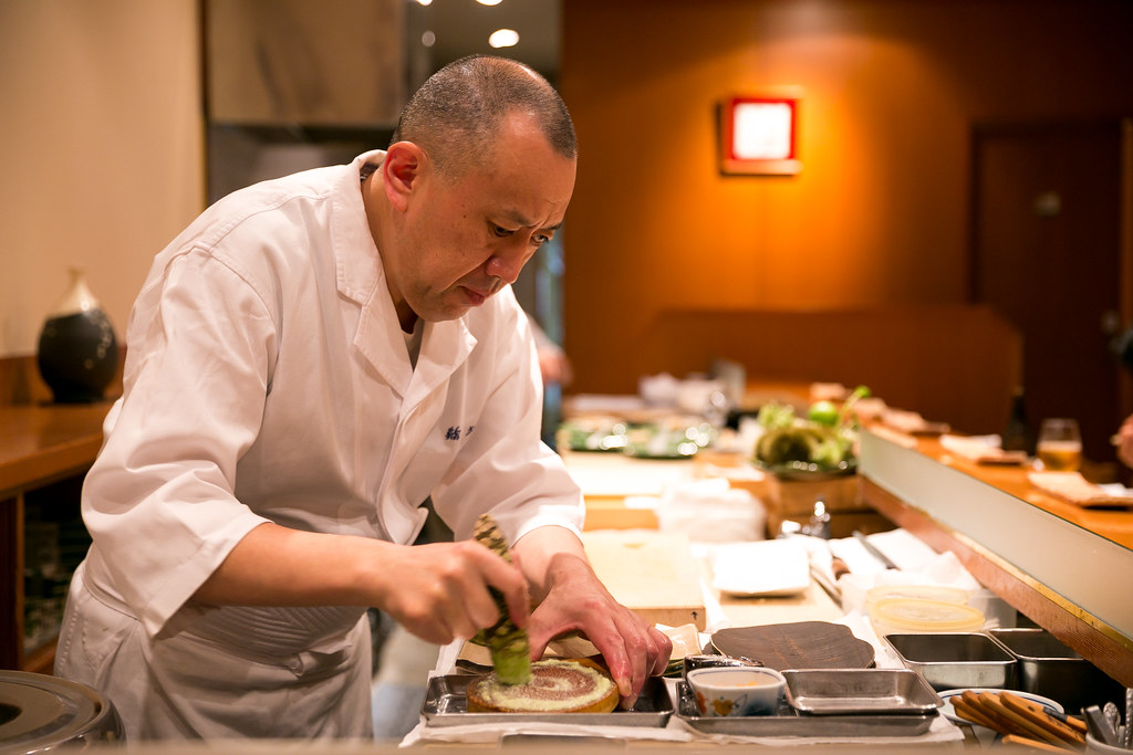 Chef Osamu Muto grating 3yr old wasabi Sushi Osamu, Fukuo… Flickr