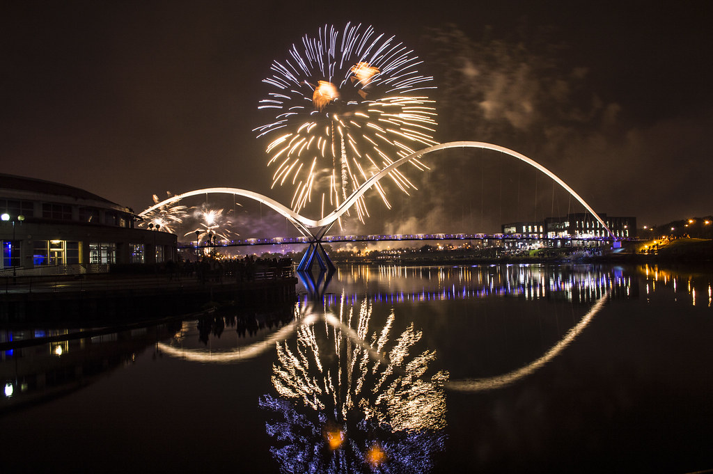 blue firework fireworks infintiy bridge Stockton Yvonne Alderson