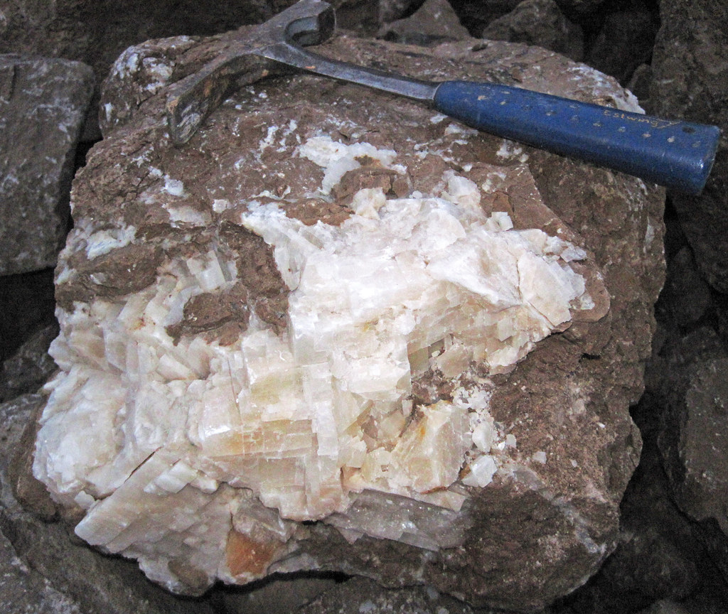 Macrocrystalline calcite in dolomitic limestone (apparently the Geneva