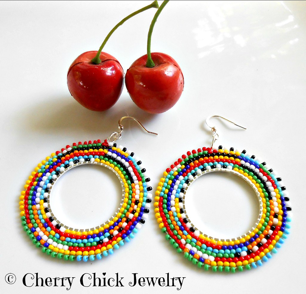 Seed Bead Hoop Earrings multicolor ribal & Boho multi col… Flickr