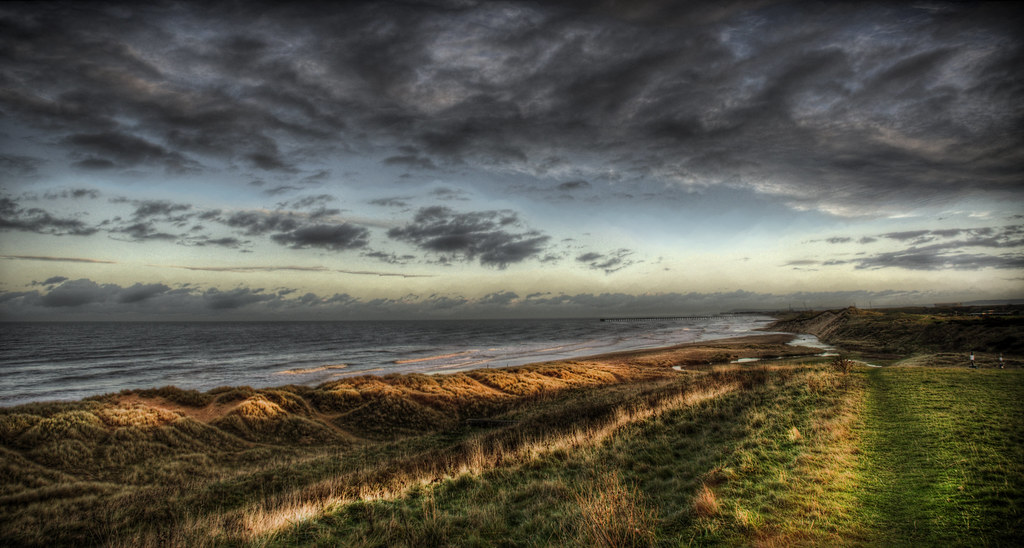 Hartlepool Cliff walk near Hartlepool as sun setting. Simon